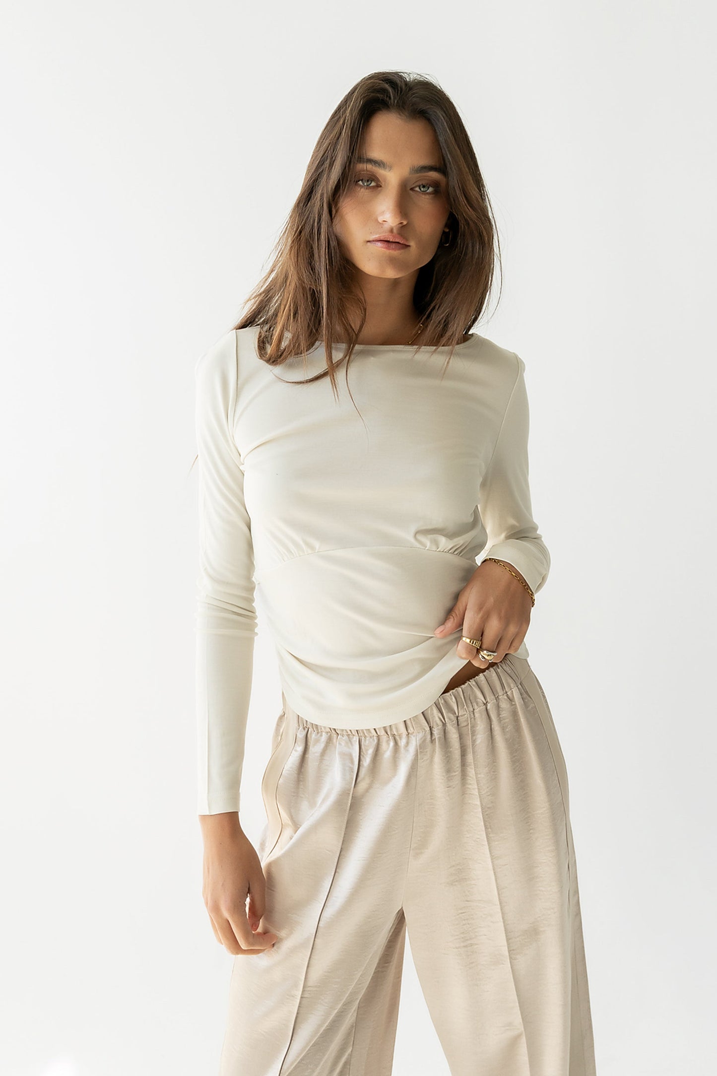 Selena Ruched Top in Bone