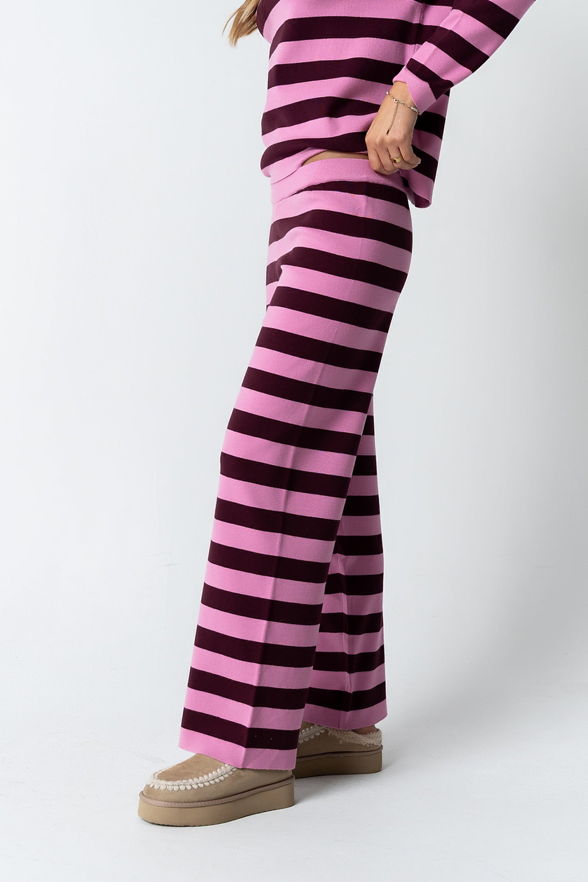 Joey Striped Wide Leg Pants in Berry - FINAL SALE