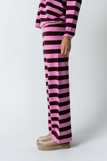 Joey Striped Wide Leg Pants in Berry - FINAL SALE