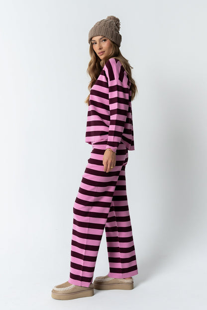 Joey Striped Wide Leg Pants in Berry - FINAL SALE
