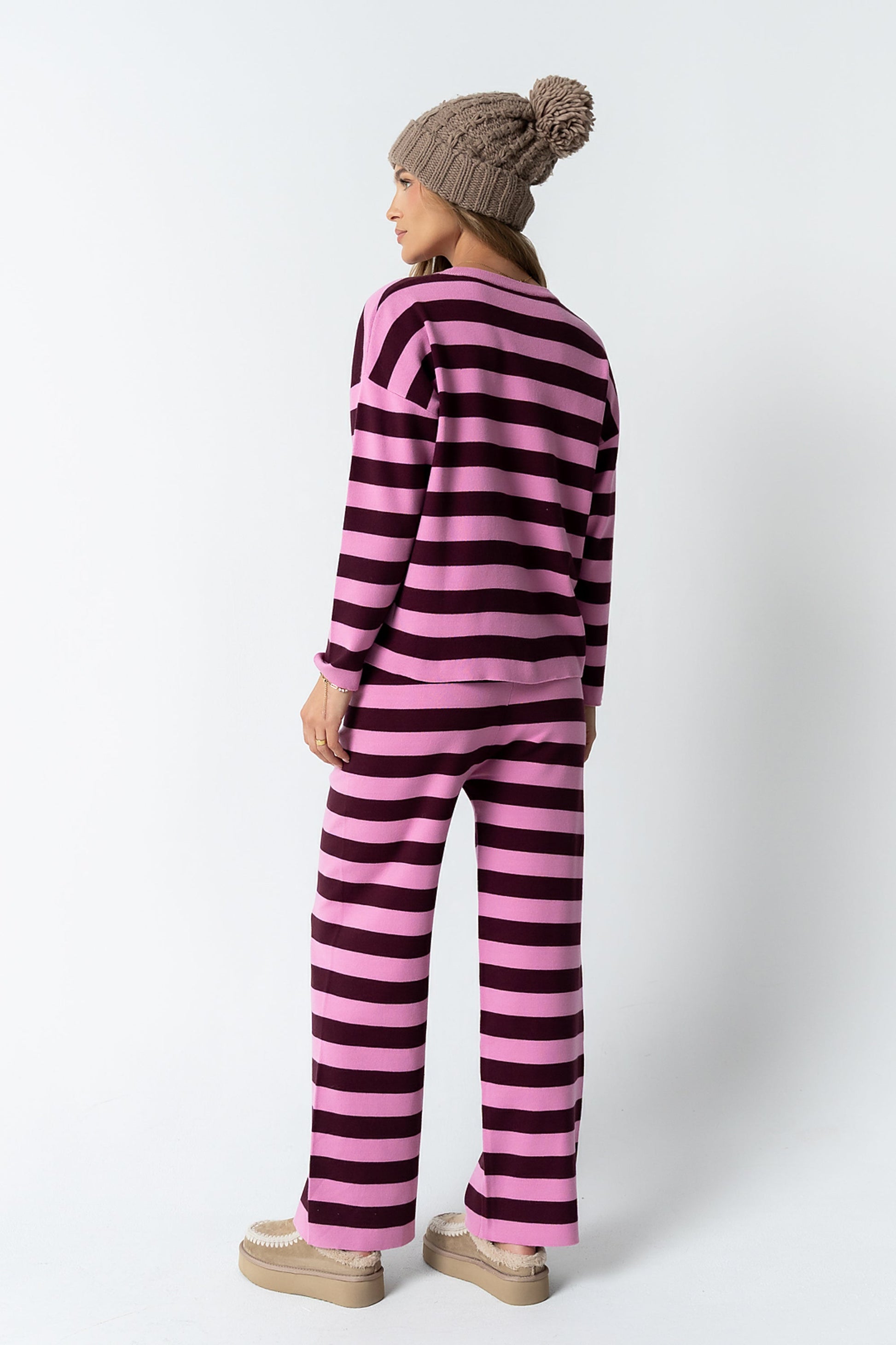 Joey Striped Wide Leg Pants in Berry - FINAL SALE