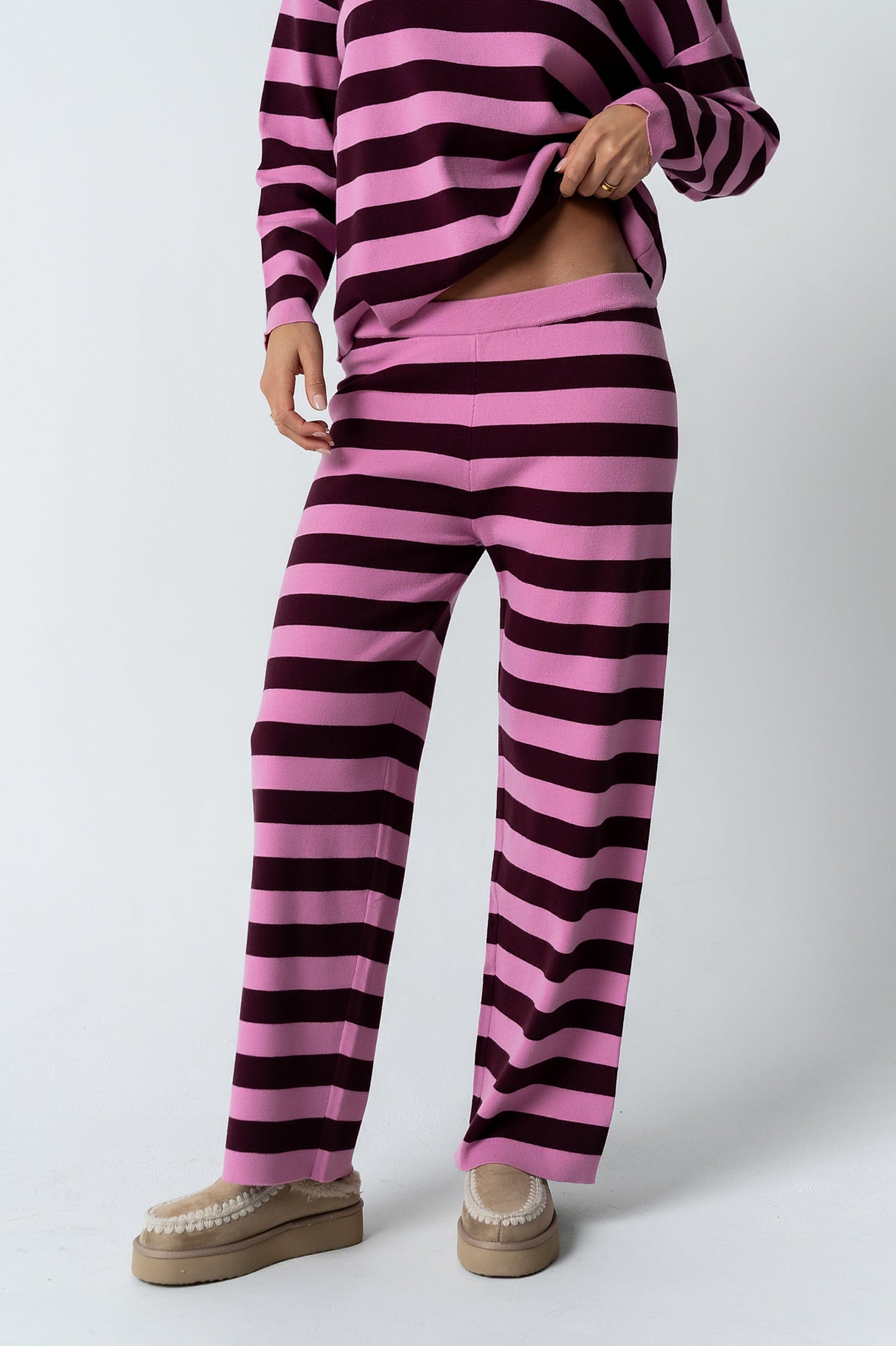 Joey Striped Wide Leg Pants in Berry - FINAL SALE