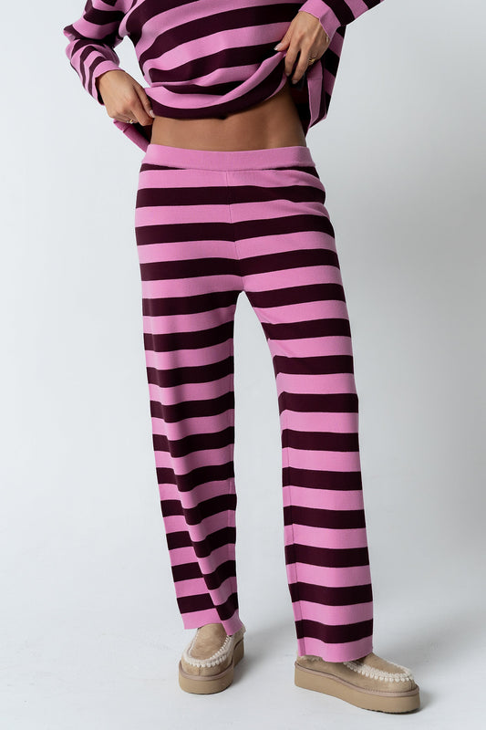 Joey Striped Wide Leg Pants in Berry - FINAL SALE