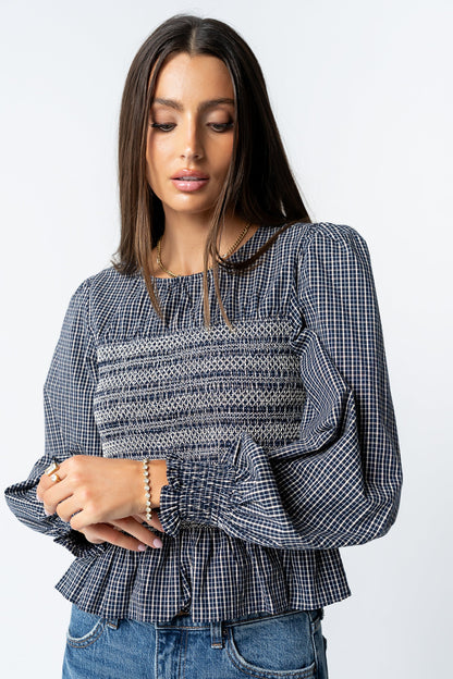 Kesley Smocked Blouse in Navy