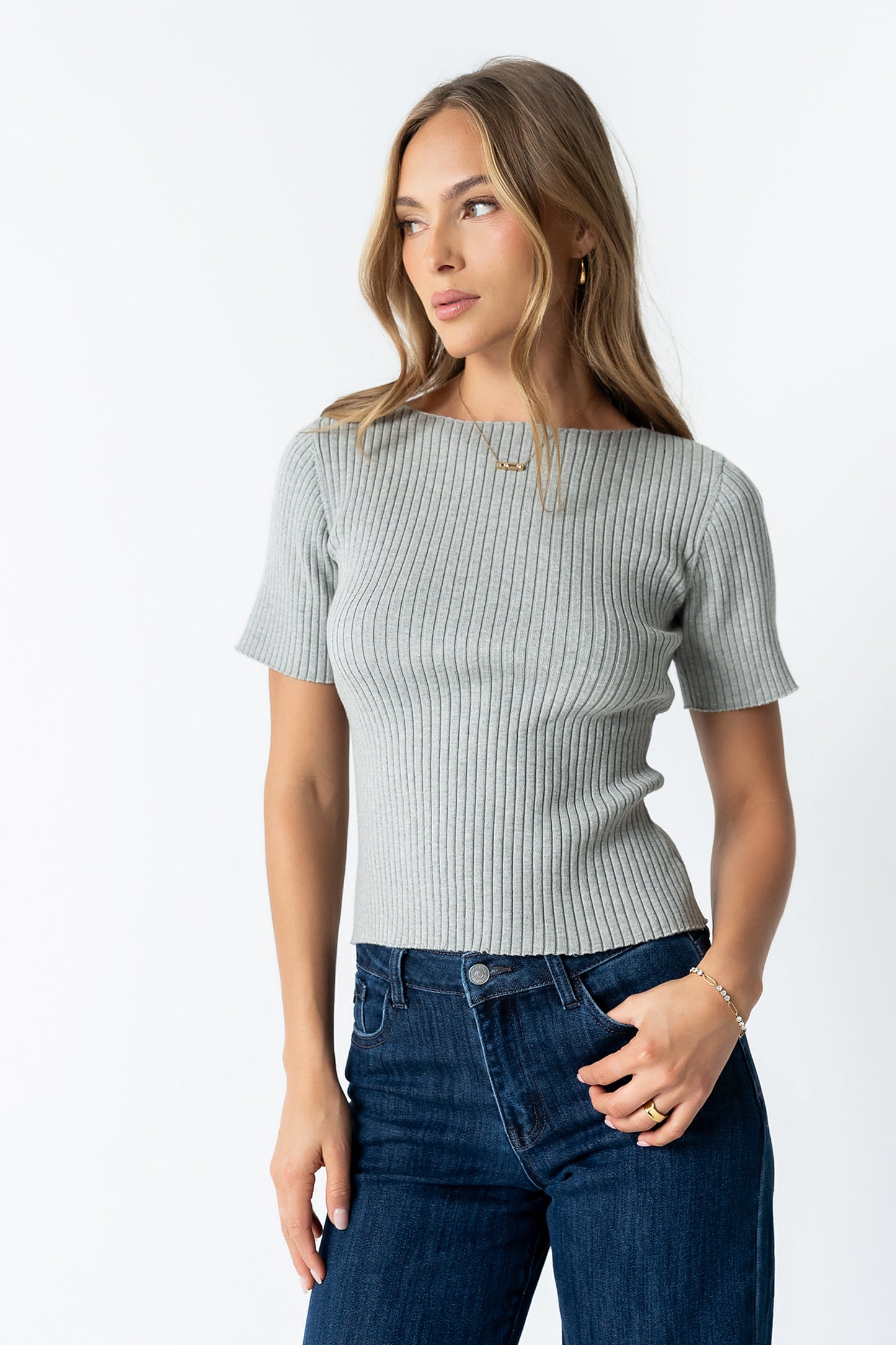 Waylen Ribbed Sweater in Heather Grey
