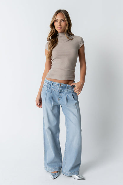 Kara Mock Neck Top in Taupe