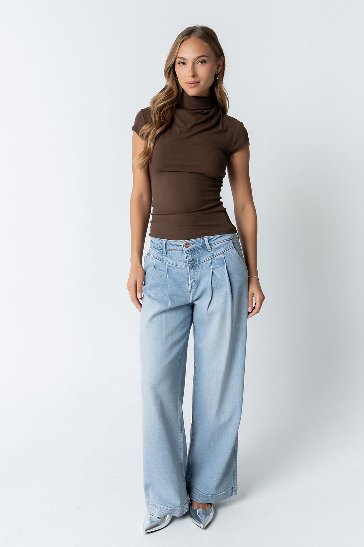 Kara Mock Neck Top in Brown