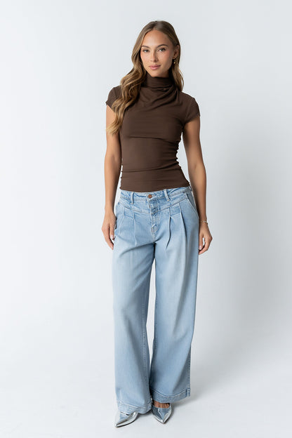 Kara Mock Neck Top in Brown
