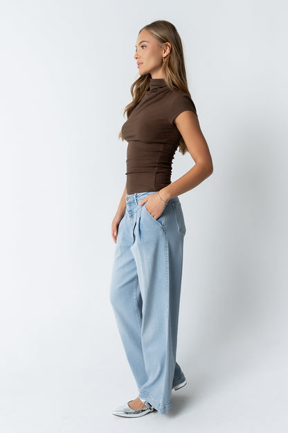 Kara Mock Neck Top in Brown
