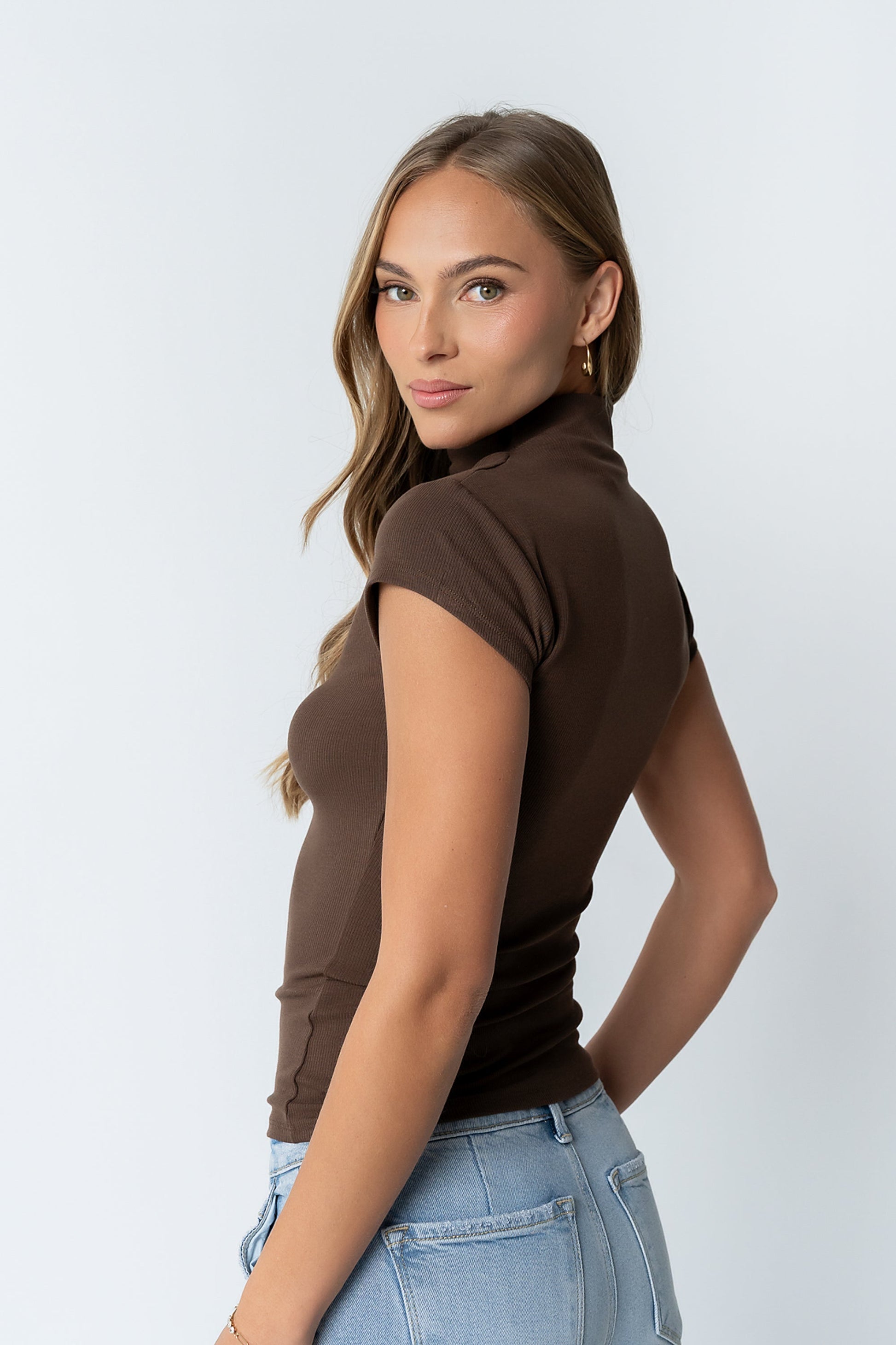 Kara Mock Neck Top in Brown