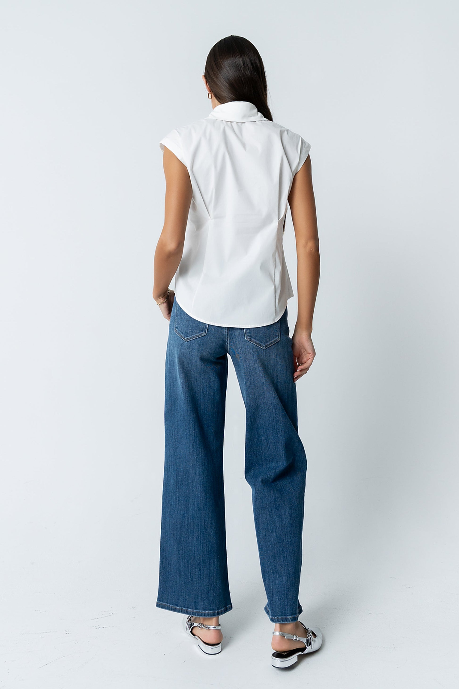 Remi Pleated Button Up in White