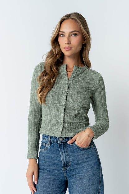 Mindy Button Front Sweater in Green