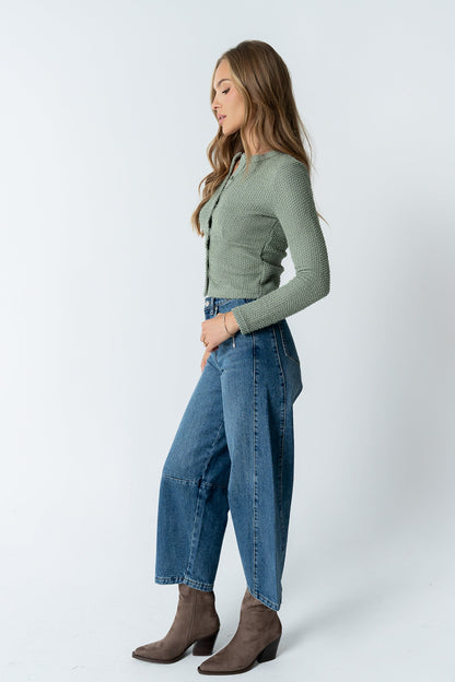 Mindy Button Front Sweater in Green