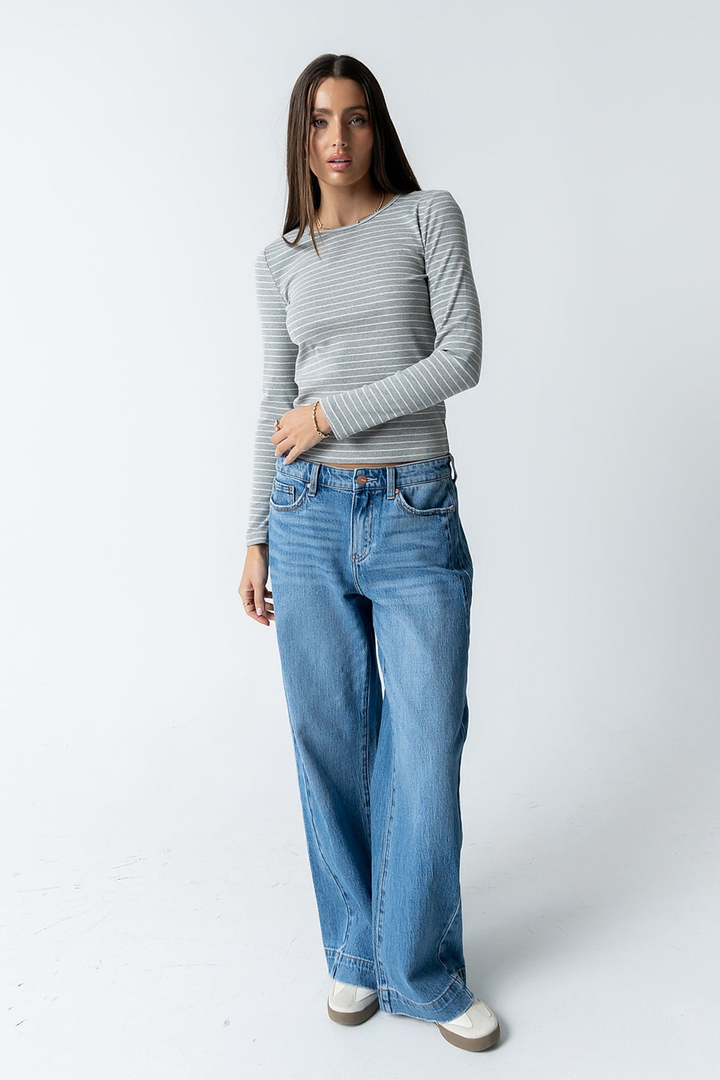 Indiana Striped Top in Heather Grey