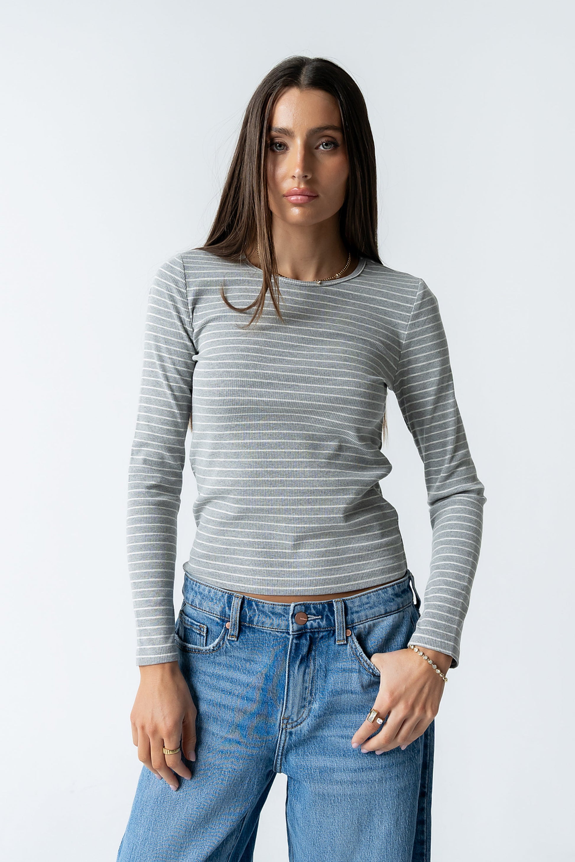 Indiana Striped Top in Heather Grey