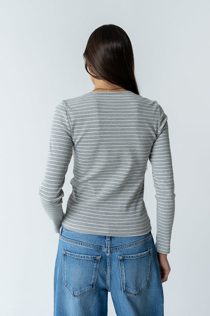 Indiana Striped Top in Heather Grey