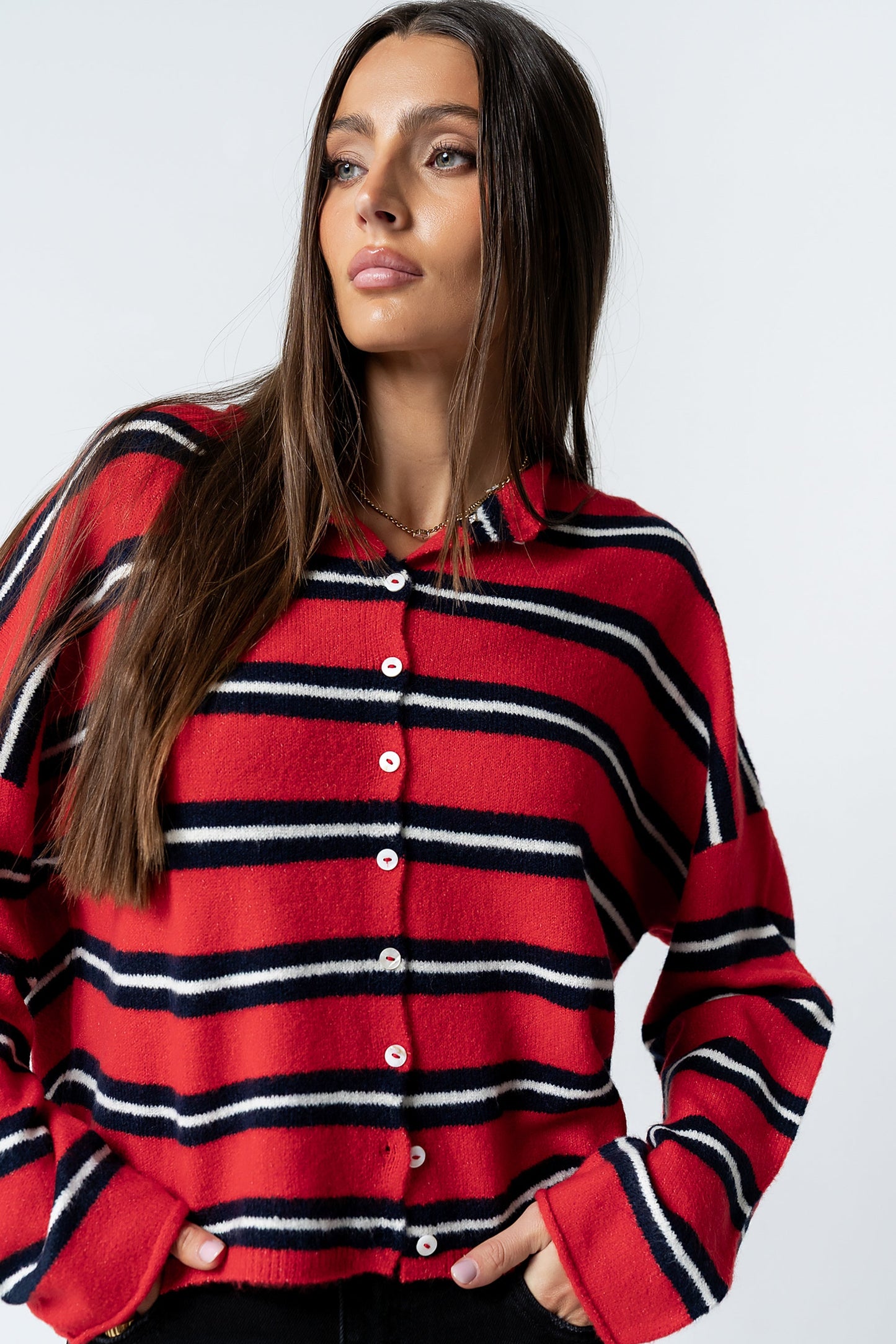 Mariah Striped Cardigan in Red - FINAL SALE