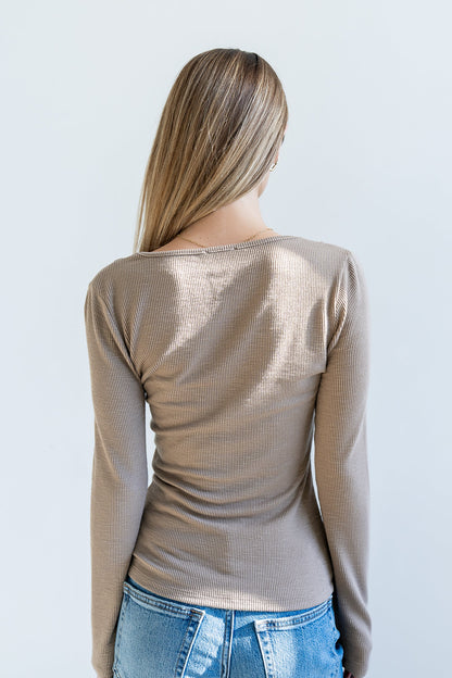 Bennet Lace Trim Top in Mocha