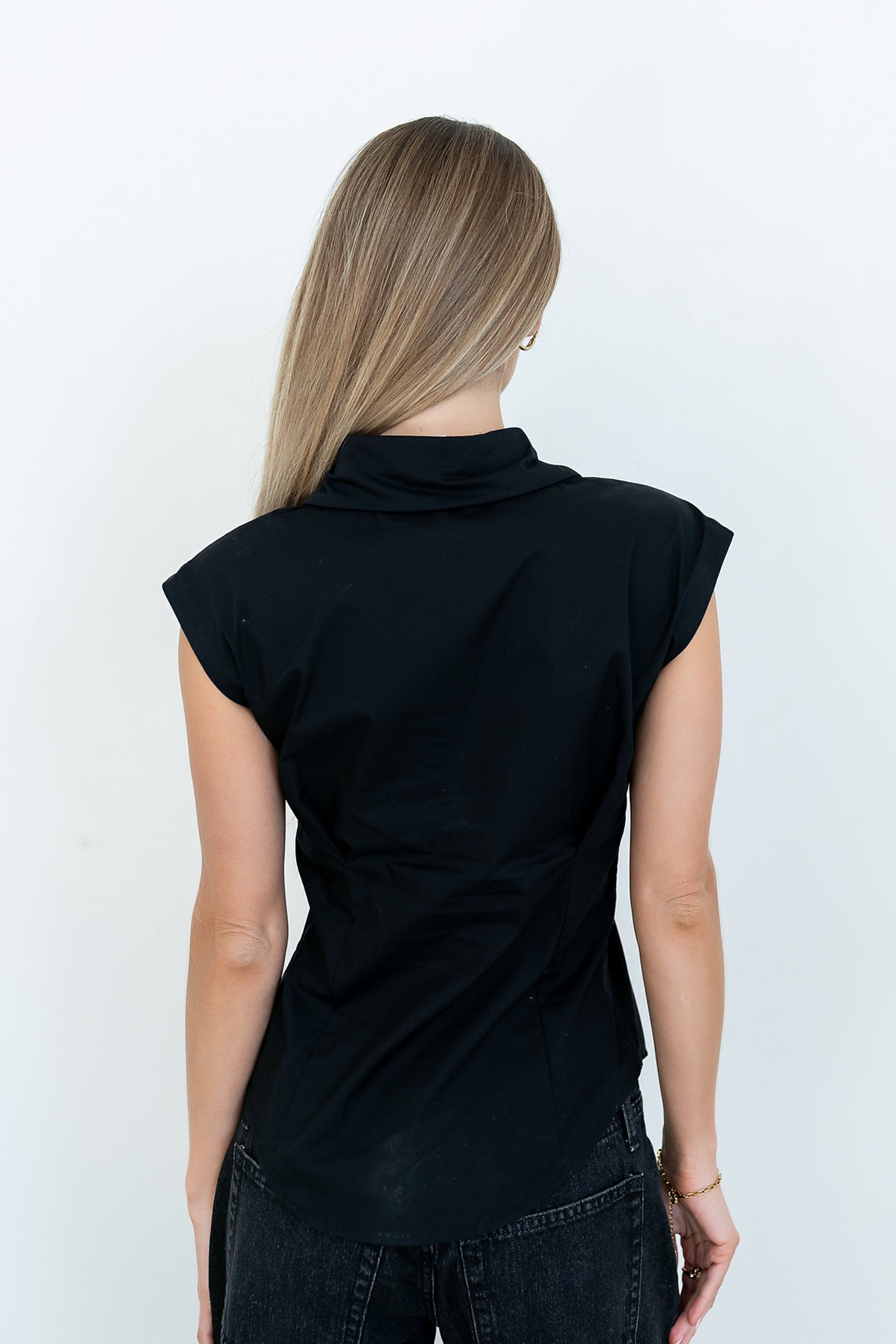Remi Pleated Button Up in Black