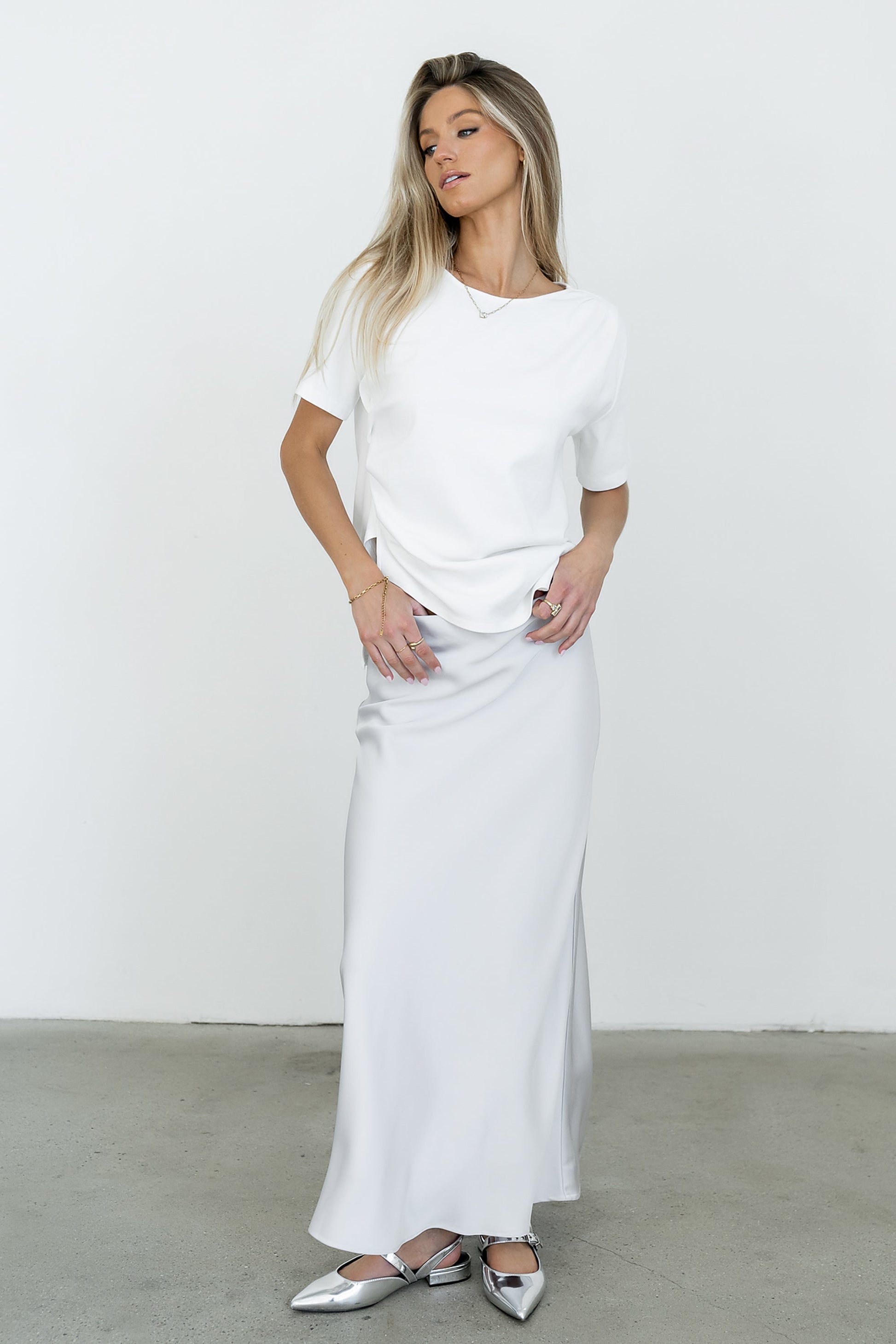 Tory Satin Maxi Skirt in Silver