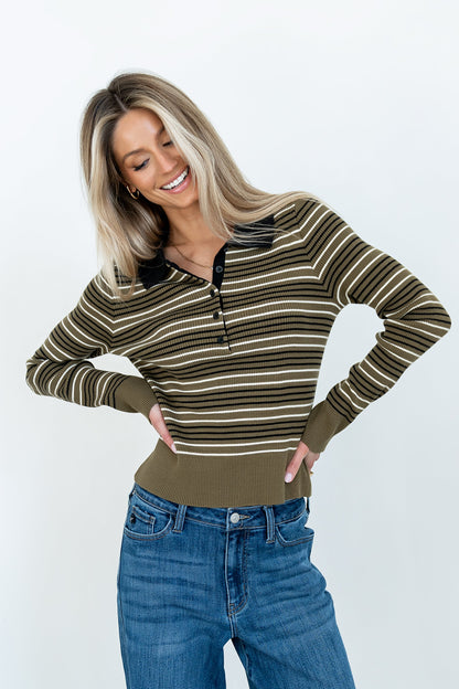 Romero Striped Sweater in Olive