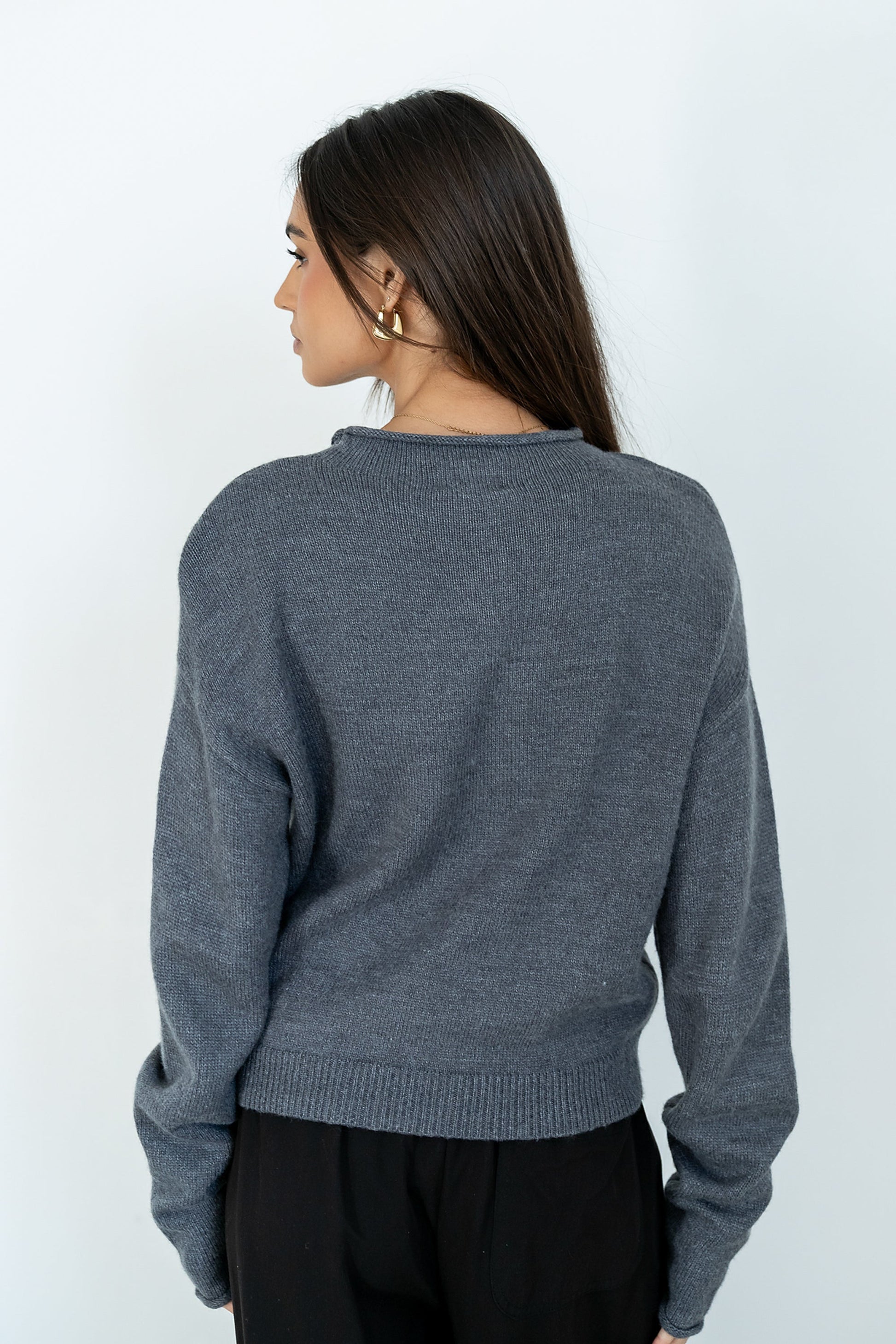 Meli Button Front Knit Sweater in Grey