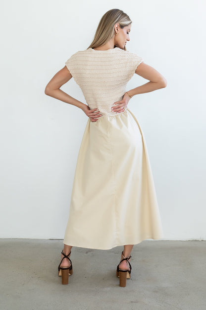 Lorie Mixed Media Maxi Dress in Natural