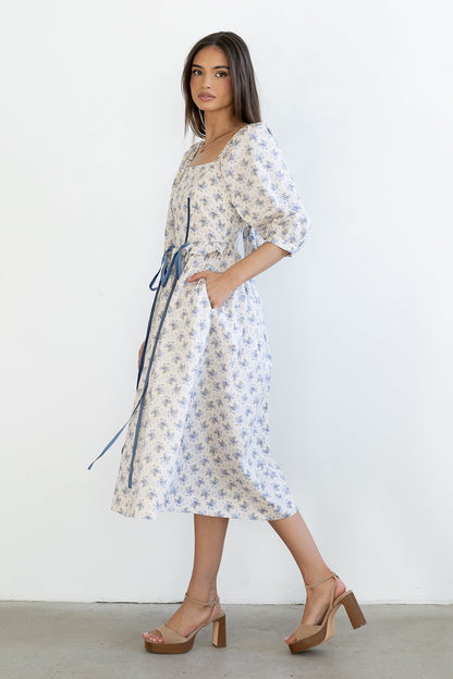 Gloria Floral Midi Dress in Ecru