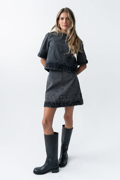 Jana Denim Top in Black