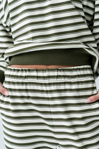 Taya Striped Wide Leg Pants in Olive - FINAL SALE