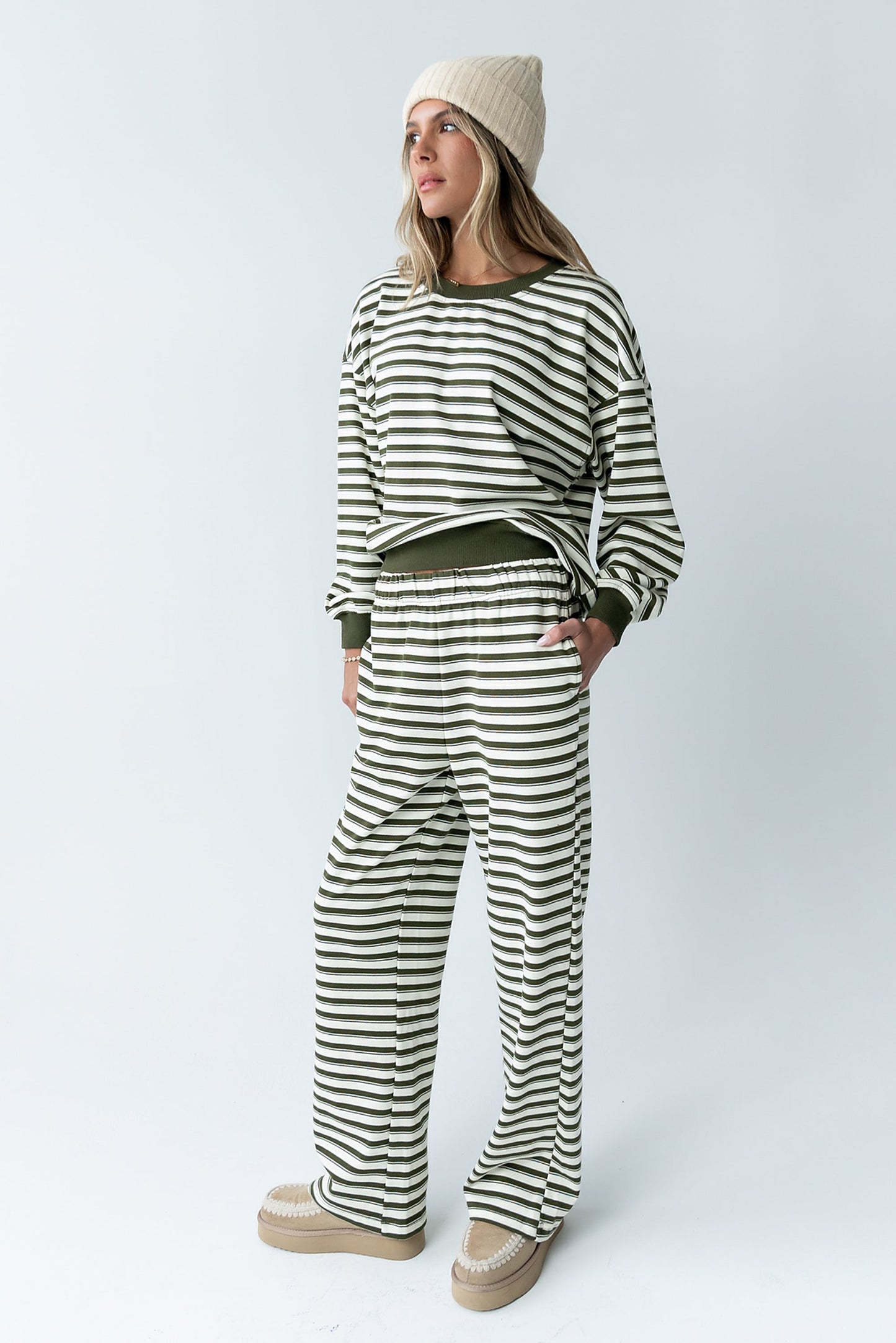 Taya Striped Wide Leg Pants in Olive - FINAL SALE