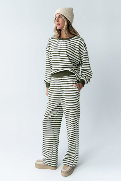 Taya Striped Wide Leg Pants in Olive - FINAL SALE