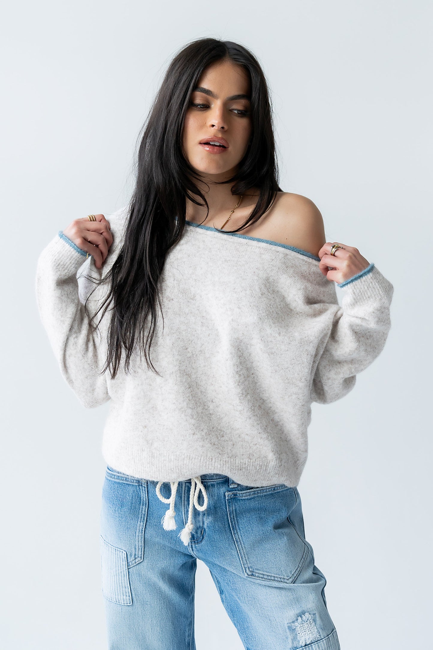 Kellie Contrast Sweater in Beige