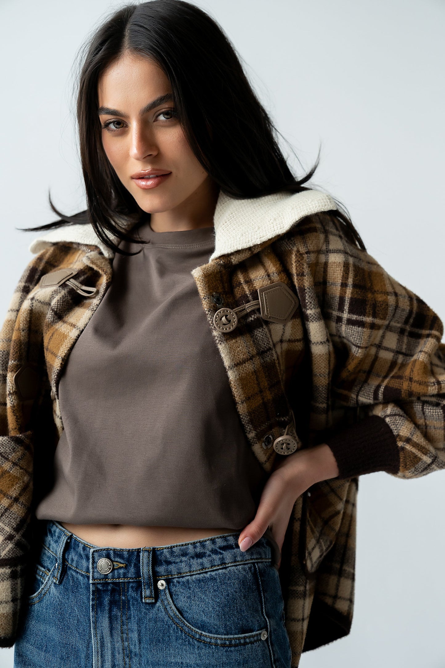 Gigi Plaid Jacket in Taupe