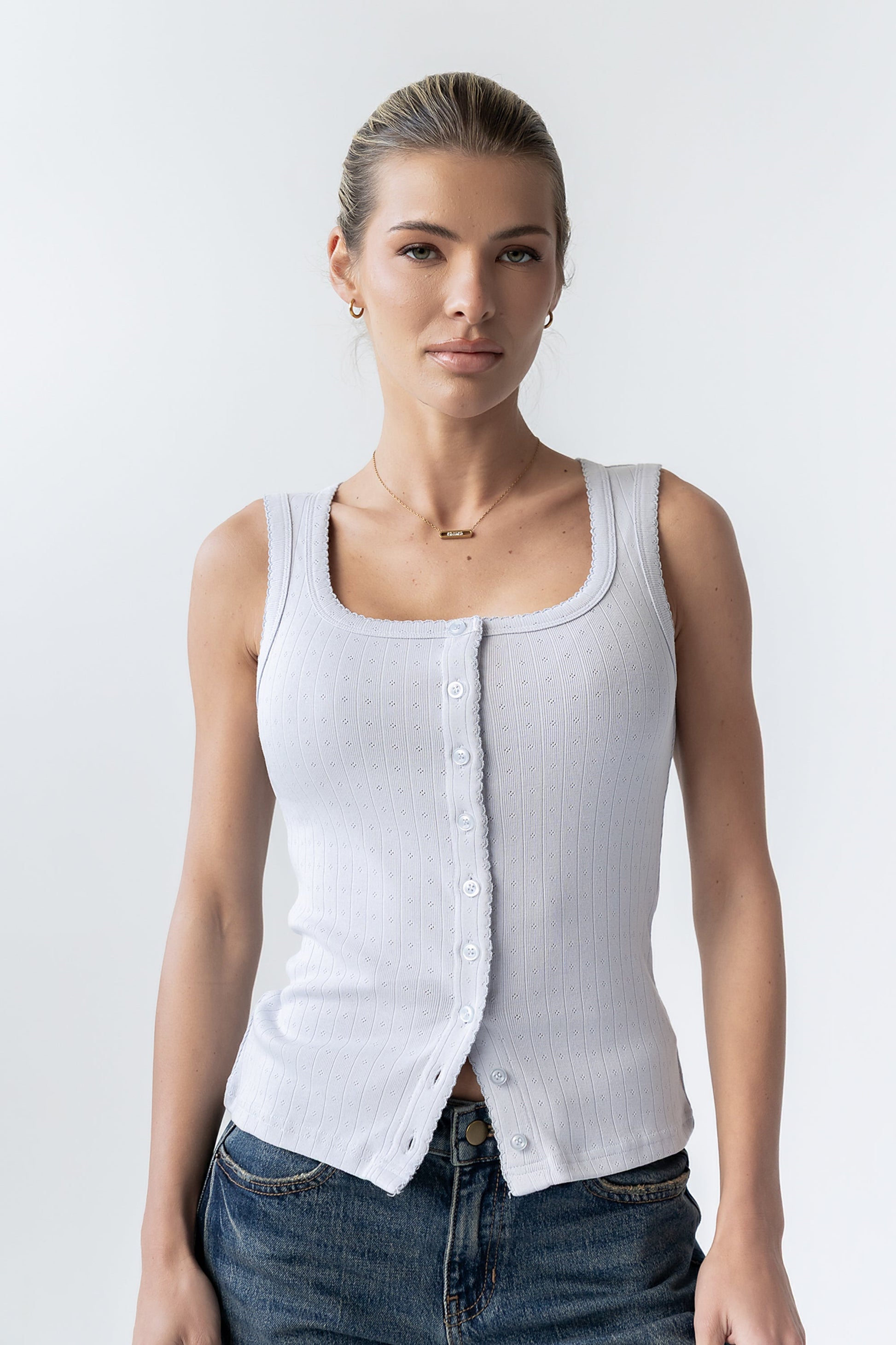 Apollo Knit Tank Top in Light Blue