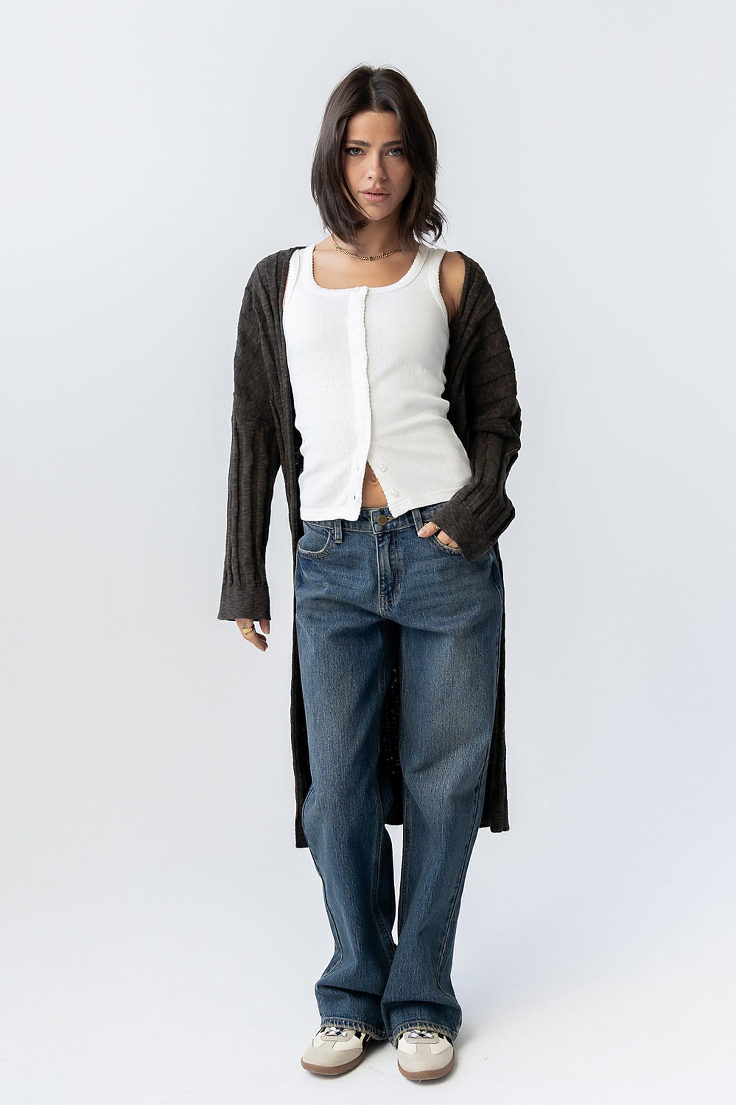 Eve Ribbed Duster in Olive