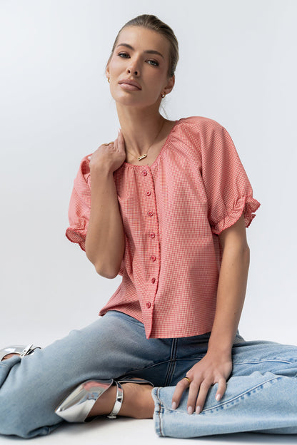 Benny Gingham Blouse in Pink