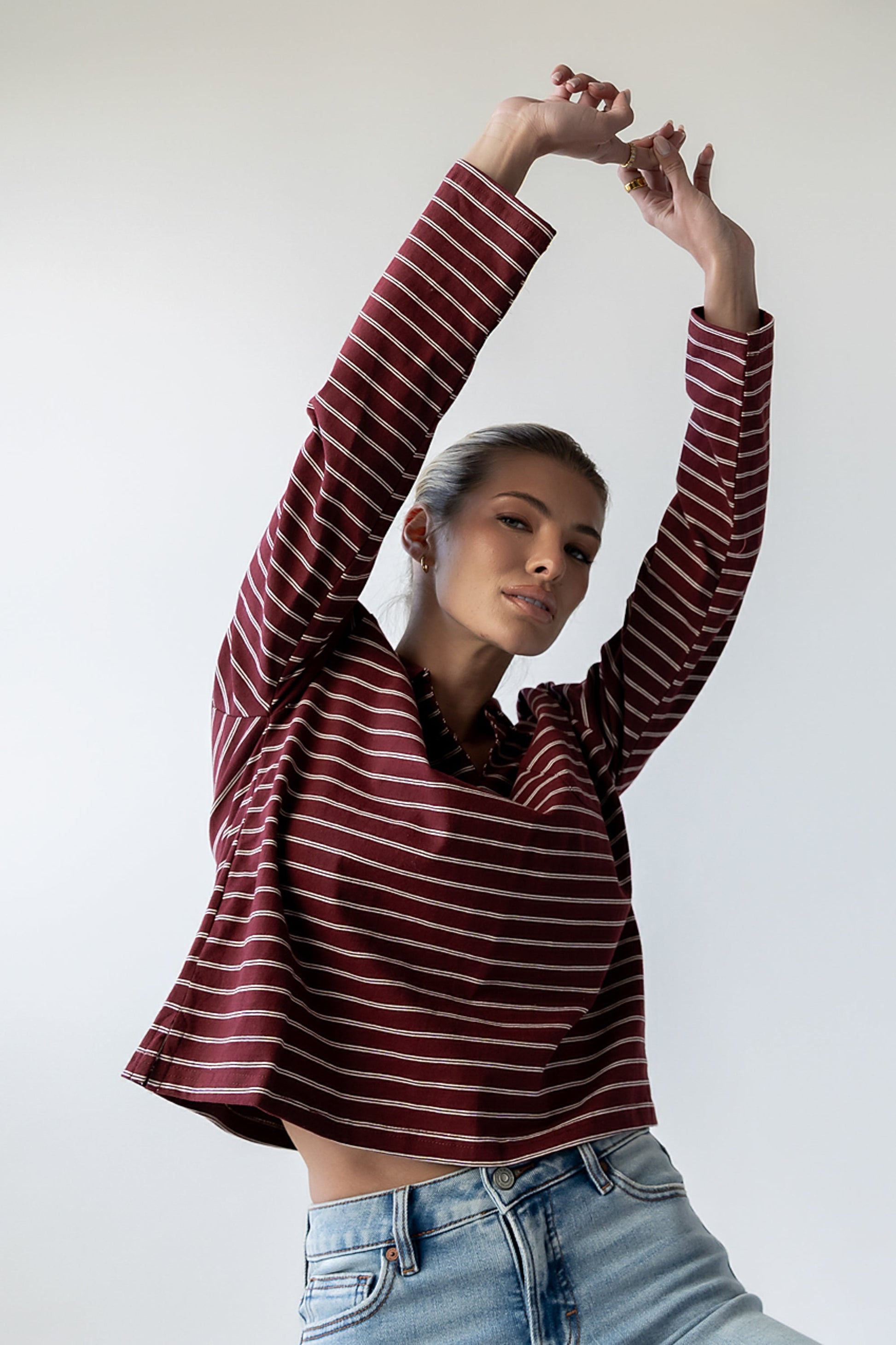 Kateri Striped Top in Burgundy