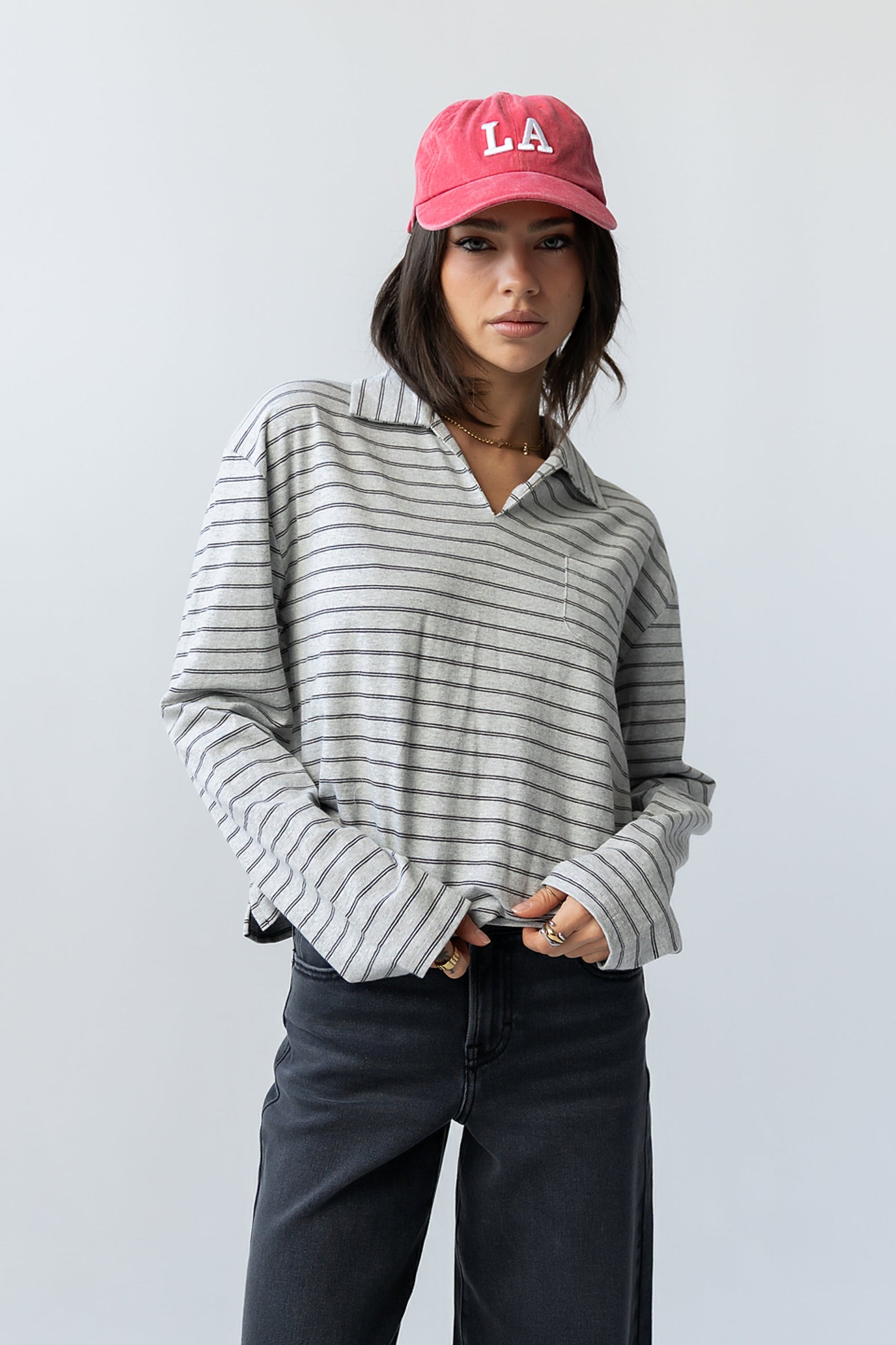 Kateri Striped Top in Heather Grey
