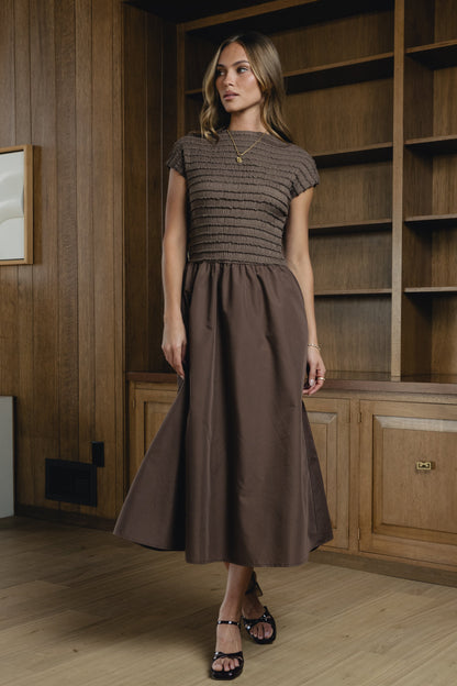 Lorie Mixed Media Maxi Dress in Brown