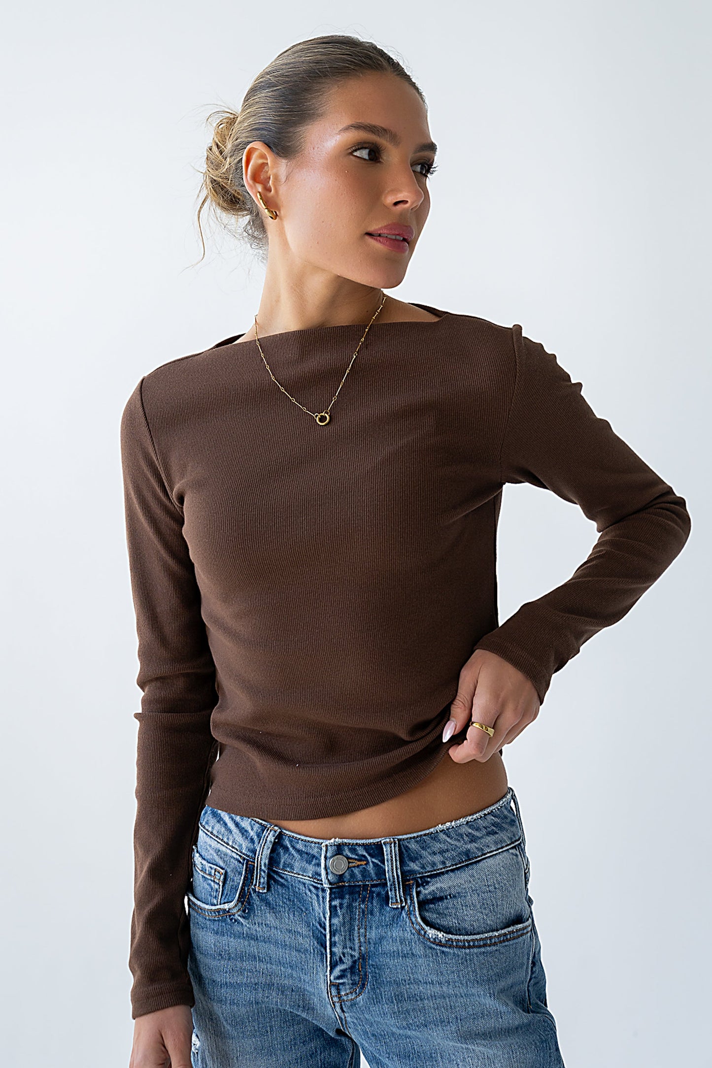 Becca Boatneck Top in Brown