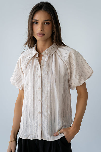 London Striped Button Up in Peach