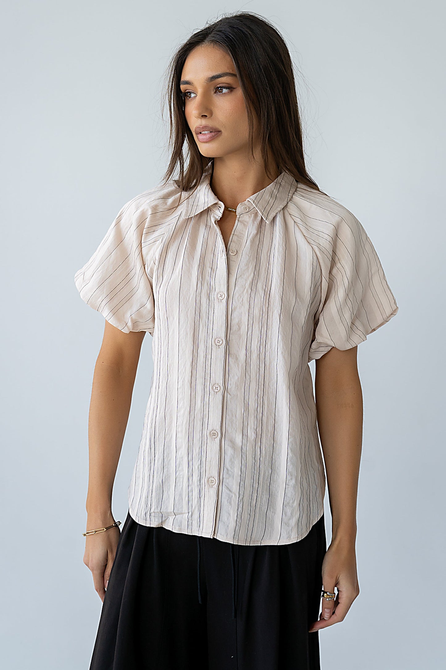 London Striped Button Up in Peach