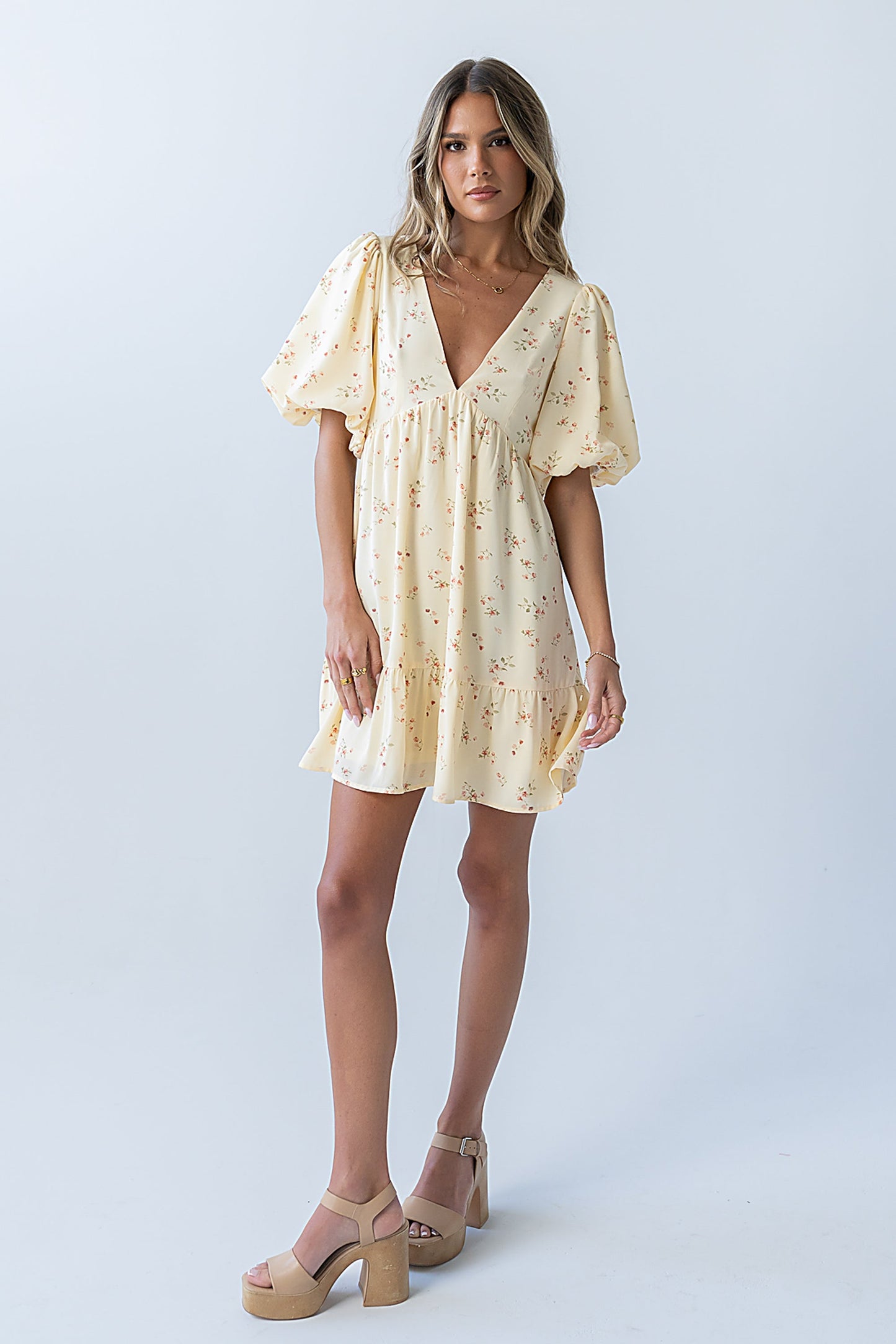 Lizzy Floral Mini Dress in Yellow