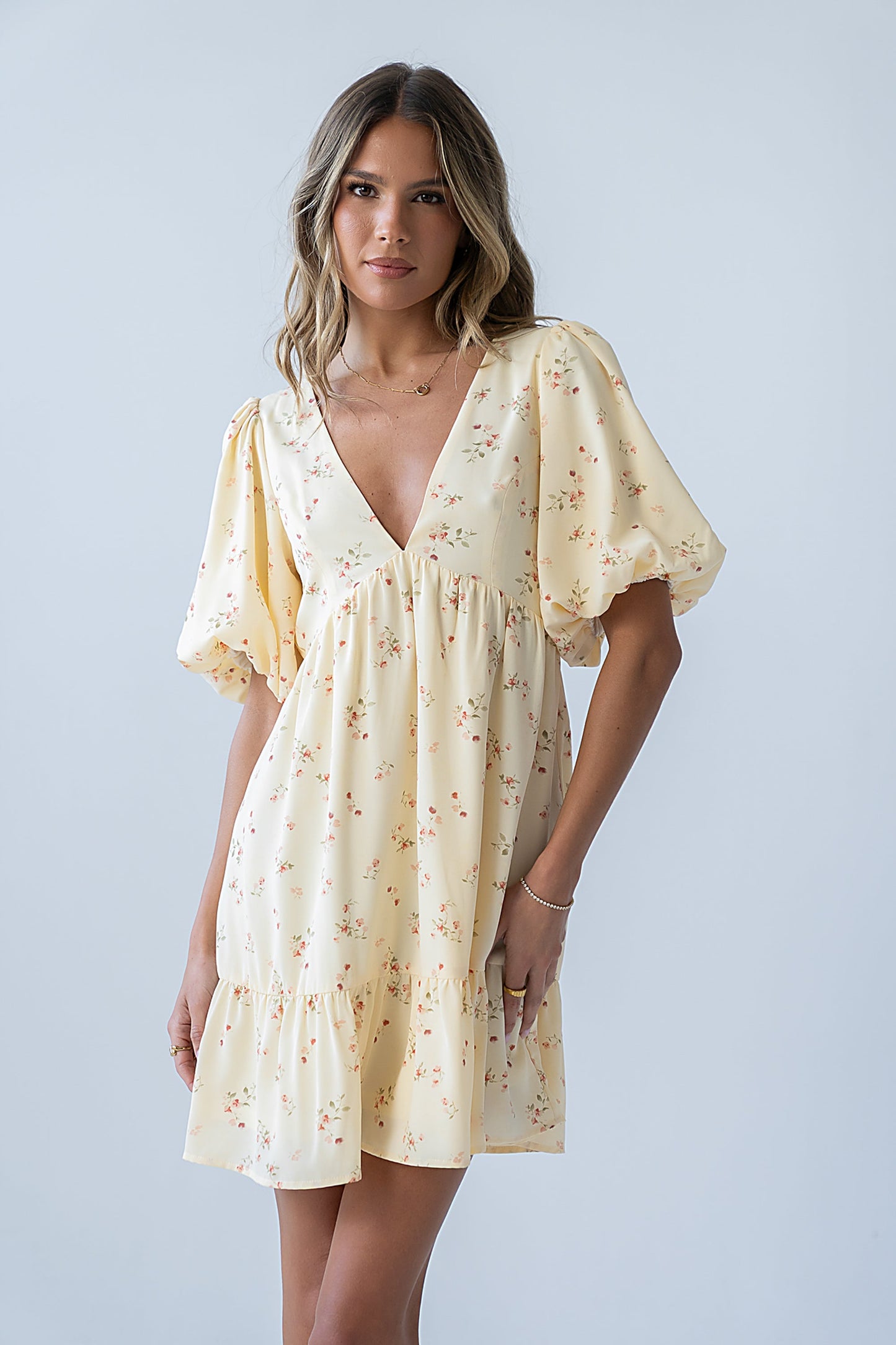 Lizzy Floral Mini Dress in Yellow