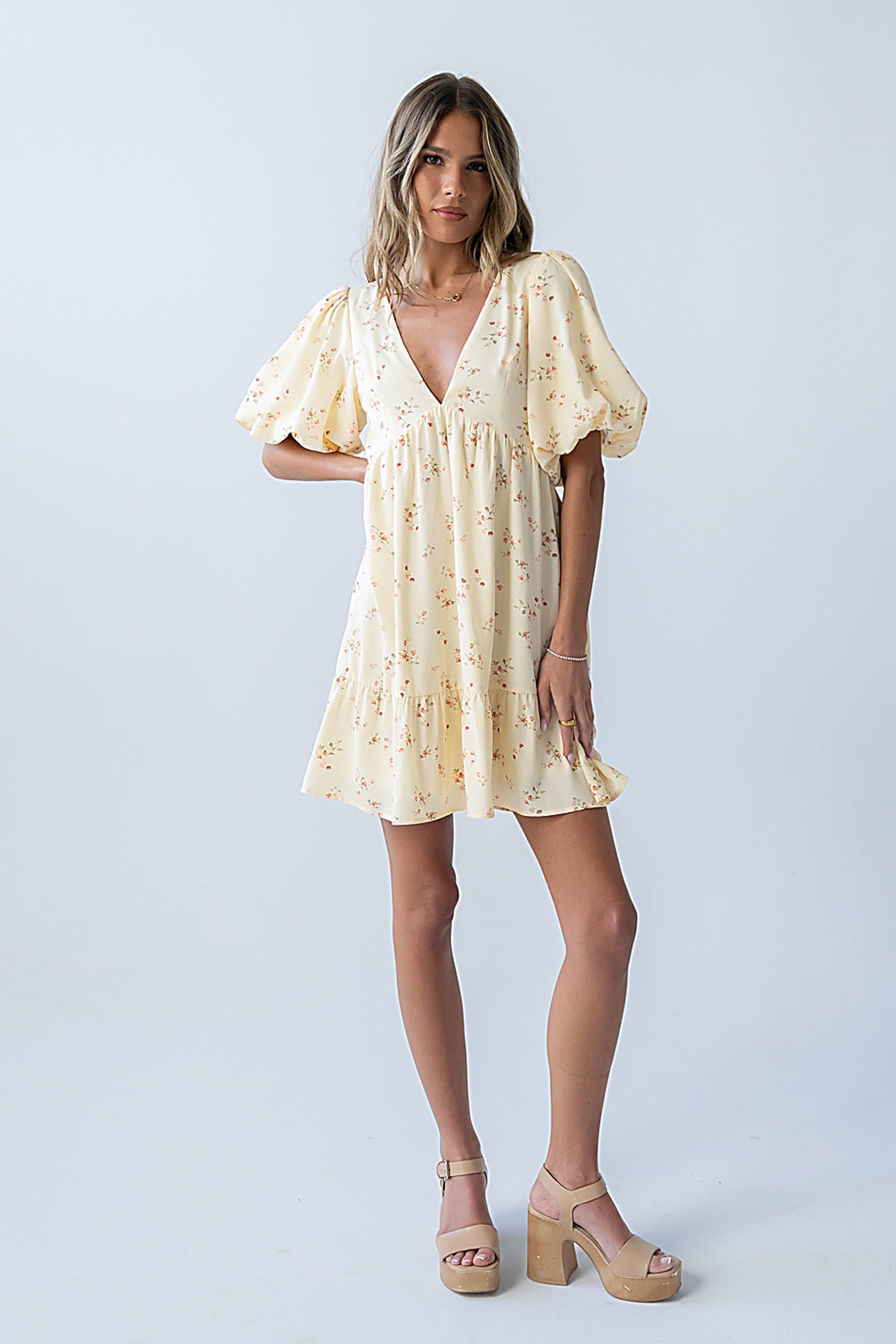 Lizzy Floral Mini Dress in Yellow