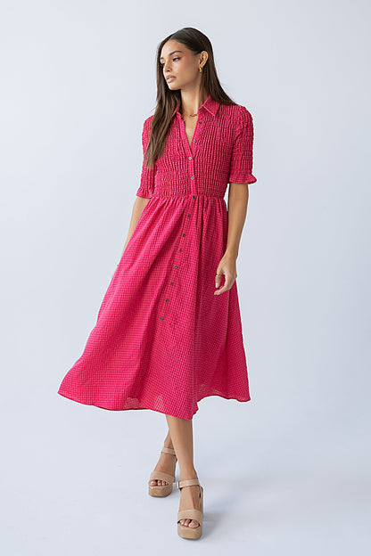 Jonas Gingham Midi Dress in Pink