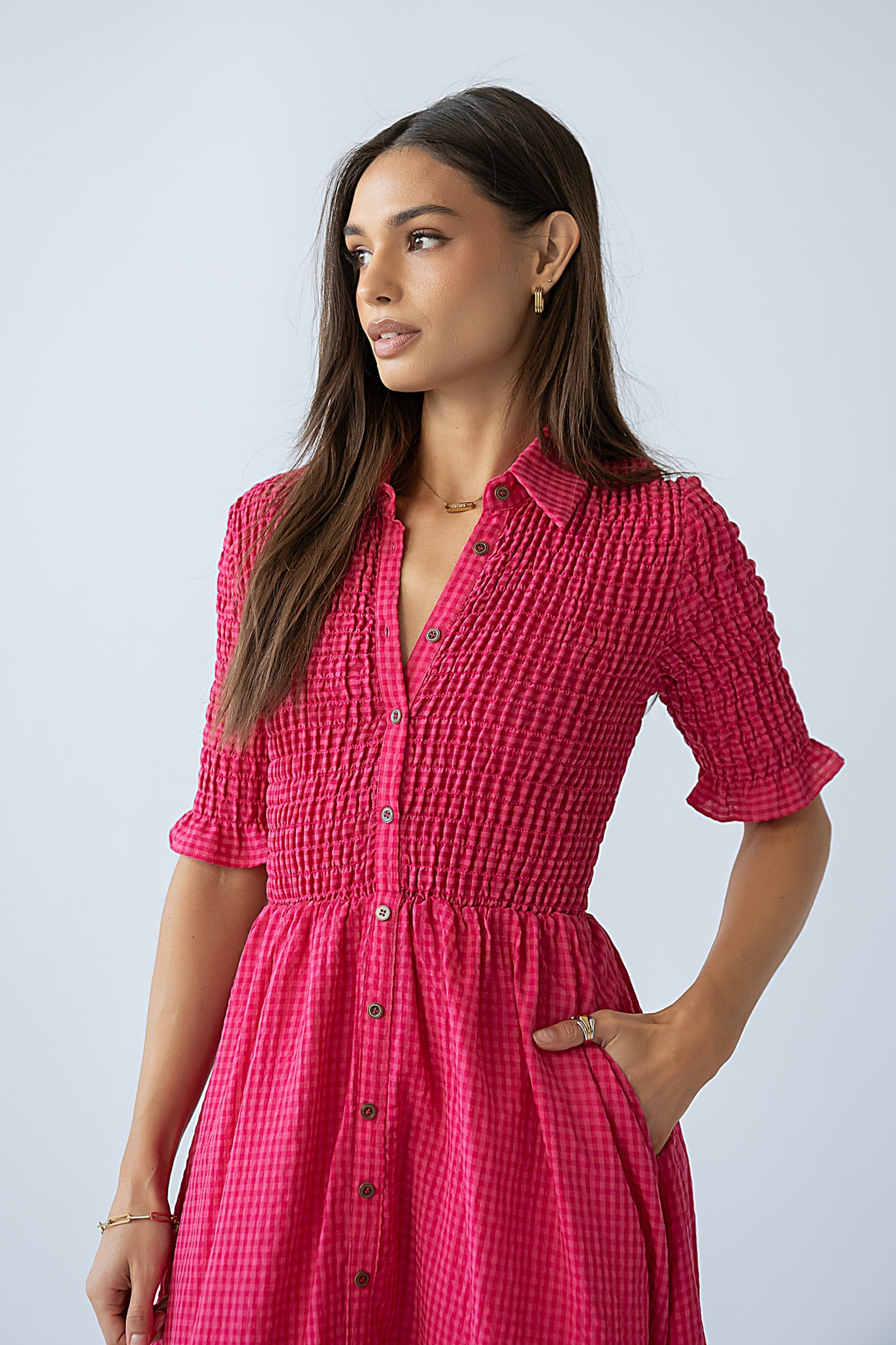 Jonas Gingham Midi Dress in Pink