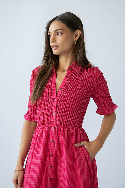 Jonas Gingham Midi Dress in Pink