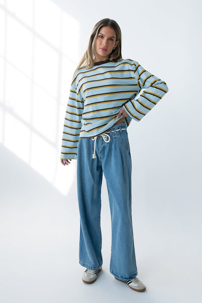 Kiana Striped Top in Light Blue